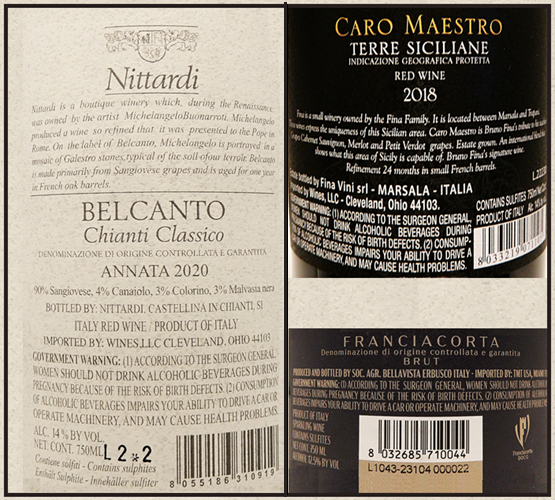 A Night at The Opera Selection, Six Wines label