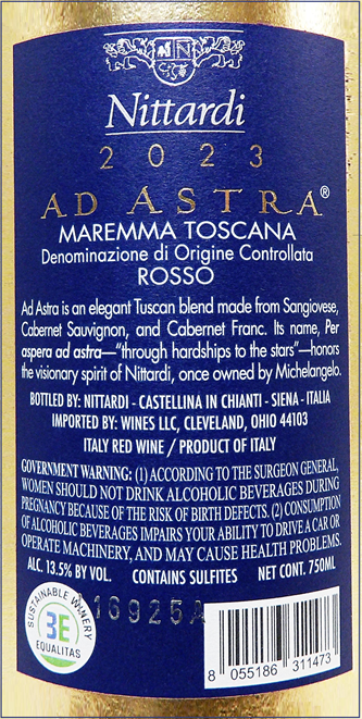 Ad Astra, 2023, A Super Tuscan by Nittardi Winery in Tuscany