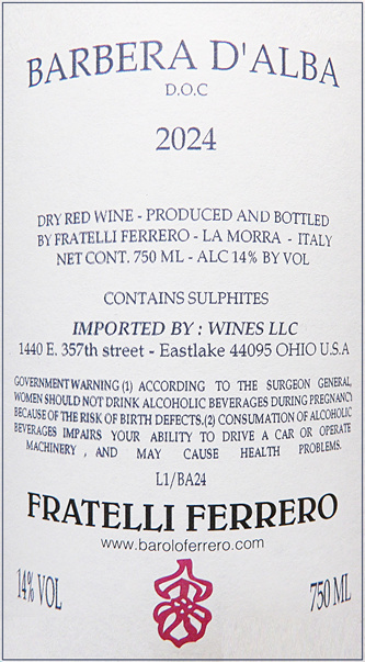 Barbera D' Alba 2024 Fratelli Ferrero – Wines From Italy