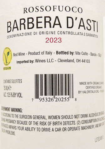 Barbera d Asti, 2023 Rosso Fuoco by Vite Colte label