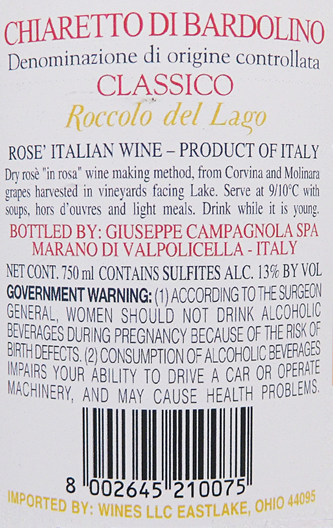 Bardolino, Rose', 2023 Chiaretto Roccolo del Lago, Organic label