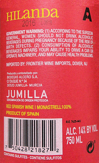 Bodegas Pedro Luis Martinez - Hilanda Monastrell 2016 - Navarra 90pt WS clear label