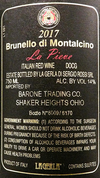 Brunello di Montalcino, 2017  Le Pieve by La Gerla,  95 WE label