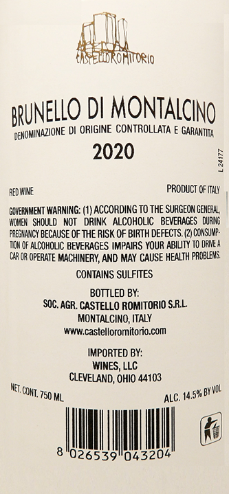 Brunello di Montalcino, 2020, Castello Romitorio, Tuscany, Italy label