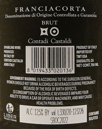 Brut Franciacorta by Contadi Castaldi label