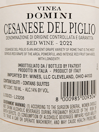Ceasanese del Piglio, 2020 Vinea Domini by Gotto d'oro label