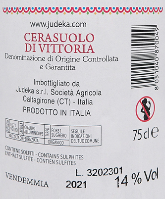 Cerasuolo Di Vittoria 2021 by Judeka in Sicily DOCG label