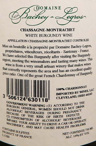 Chassagne Montrachet, Blanc 2022 By Blachey Legros label