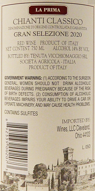 Chianti Classico Gran Selezione, 2020 Vineyard la Prima by Castello Vicchiomaggio, 92 Pts