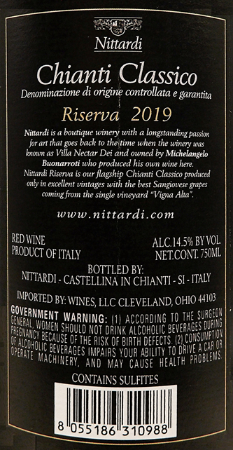 Chianti Classico Riserva, 2019 by Nittardi, Tre Bicchieri by Gambero Rosso label