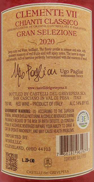 Clemente VII, 2019 Gran Selezione Chianti Classico, 92 Pts JS label