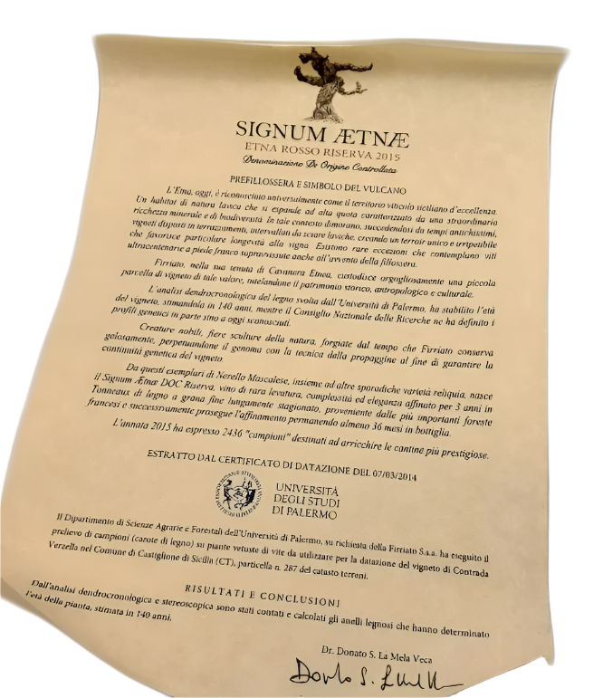 Etna Rosso Riserva, 2015 Signum Aetna By Firriato Scroll
