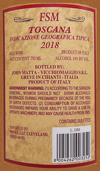 FSM Federico Secondo Matta Merlot 2018, Tre Bicchieri label