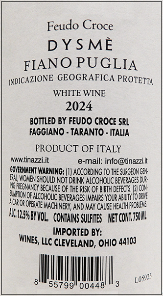Fiano Puglia, 2024, Dysme, by San Giorgio by Tinazzi in Puglia 