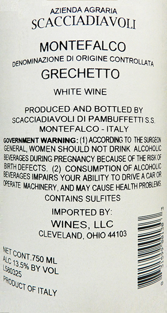 Grechetto Montefalco DOC, 2024, by Scacciadiavoli Umbria, Italy label