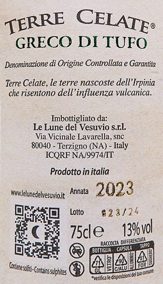 Greco di Tufo, 2023 DOCG By Le Luna del Vesuvio, Campania, Italy label
