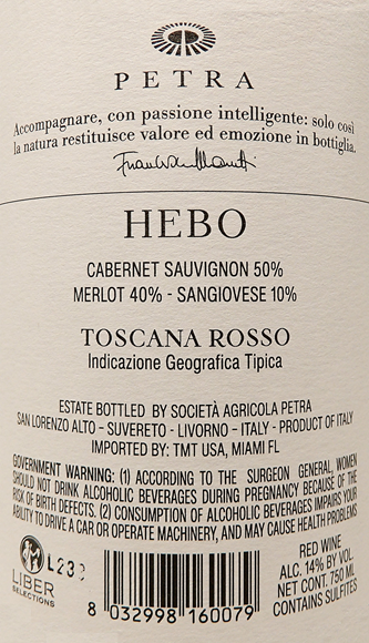 Hebo Super Tuscan, 2021 By Petra label