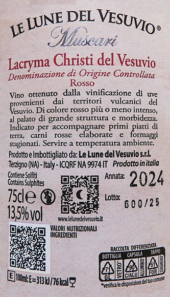 Lacryma Christi Rosso, 2024 Le Lune Del Vesuvio, Muscari, Campania, Italy