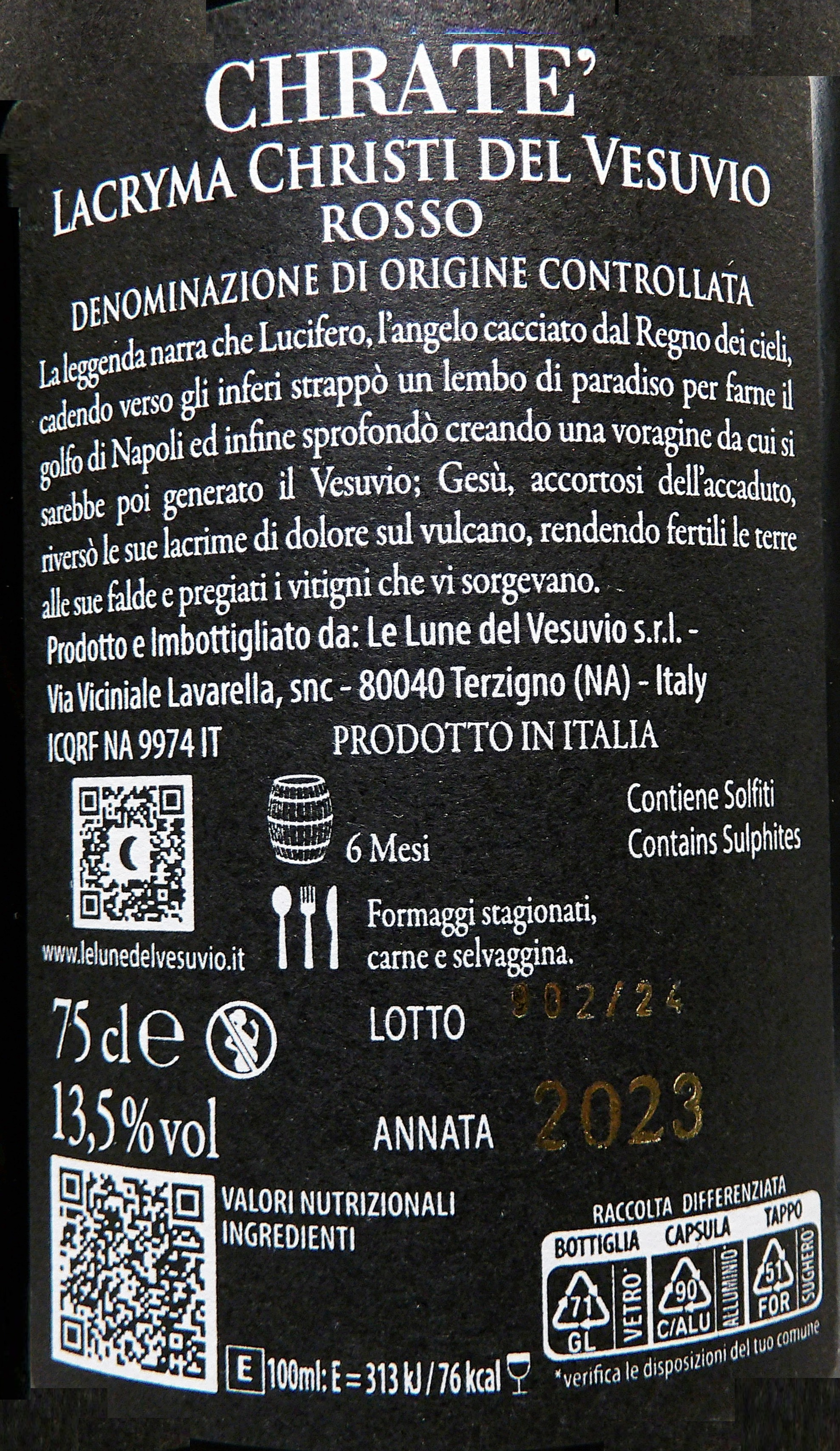 Lacryma Christi Rosso, Chrate Rosso by Le Lune Del Vesuvio – Wines