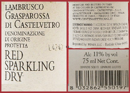 Lambrusco Grasparossa di Castelvetro 2023 DOP, Secco – Wines From