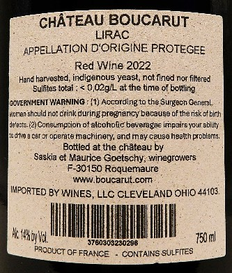 Lirac, 2022, Pierres Vivantes Rouge, By Chateau de Boucarut, Rhone , France label