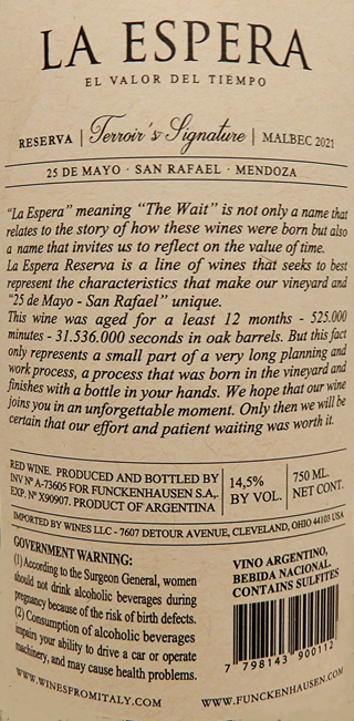 Malbec, Reserva Terrior's Signature 2021 by La Espera Mendoza, Argentina
