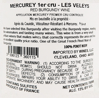 Mercurey Rouge 1er Cru, 2023 By Domaine Agnes Du Couedic label