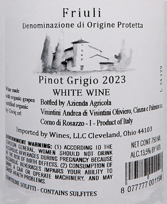 Pinot Grigio, 2023 by Visintini Winery in Friuli Colli Orientiale label