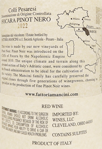 Pinot Noir, JNoir 2022 DOC, By Mancini in Le Marche label