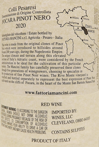 Pinot Noir Reve 2020 DOC, By Mancini in Le Marche label