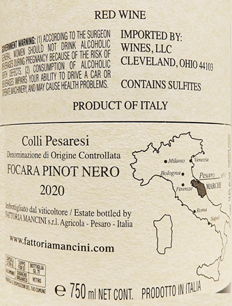 Pinot Noir Terrazzi 2020 DOC, By Mancini in Le Marche label