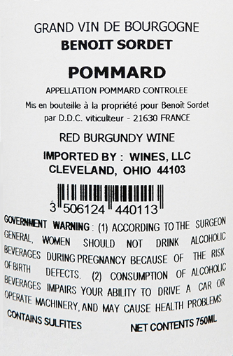 Pommard, 2020 by Benoit Sordet label