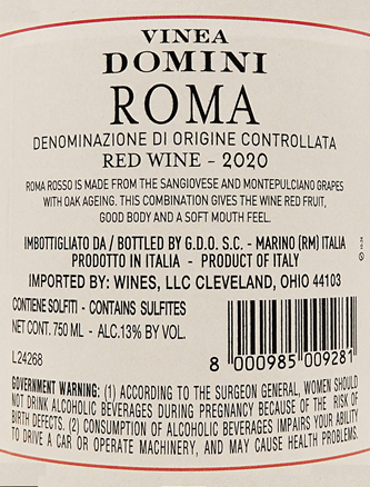 Roma Rosso, 2022 by Vinea Domini Gotto d'oro, Due Bicchieri Gambero Rosso label