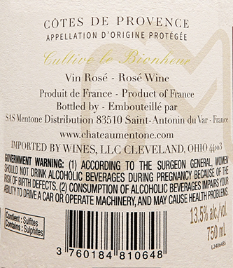 Rose' Cotes de Provence 2023 by Chateau Mentone label