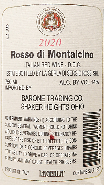 Rosso di Montalcino, 2020 La Gerla, Tuscany, Italy label