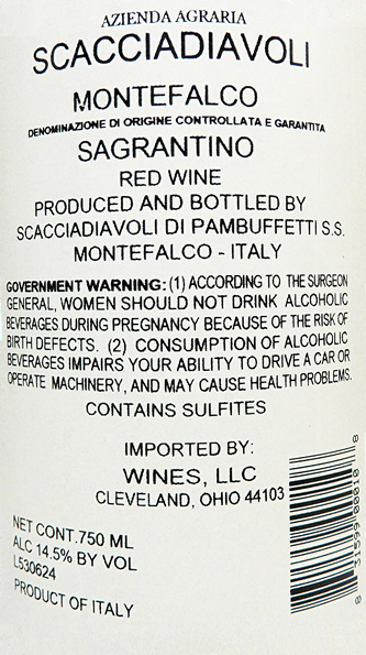 Sagrantino di Montefalco 2019  DOCG by Scacciadiavoli label