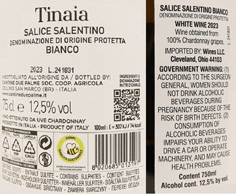 Salice Salento Bianco, 2023 Tinaia by Due Palme label