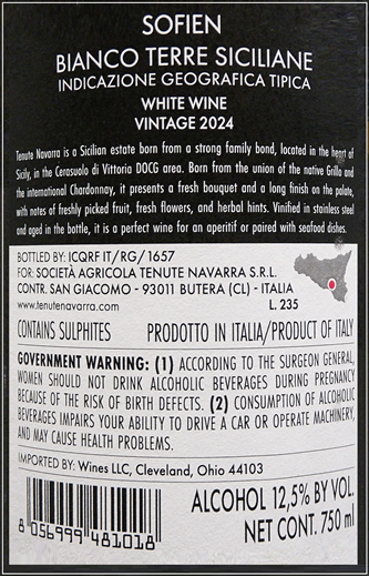 Sofien White Blend, 2024By Navarra in Sicily label
