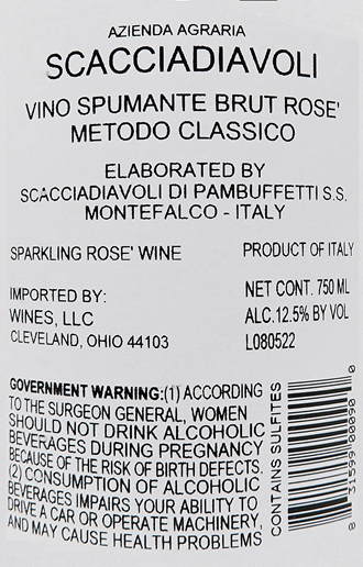 Sparkling Rose', Champagne Method by Scacciadiavoli in Umbria, 92 Pts label