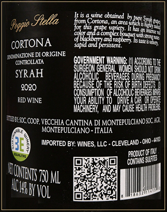 Syrah Cortina 2020 DOC by Poggio Stella label