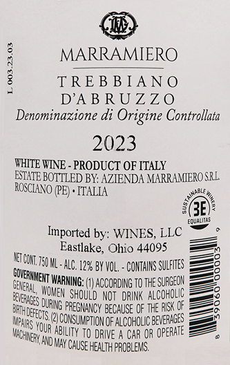 Trebbianio d'Abruzzo, D.O.C 2023, Marramiero, Abruzzo, Italy