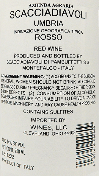 Umbrian Rosso, 2018 By Scacciadiavoli in Umbria label