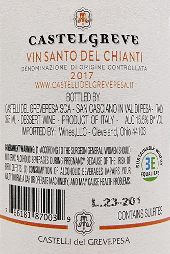 Vin Santo  DOC, 2017 Castelli del Grevepesa  375 ML label