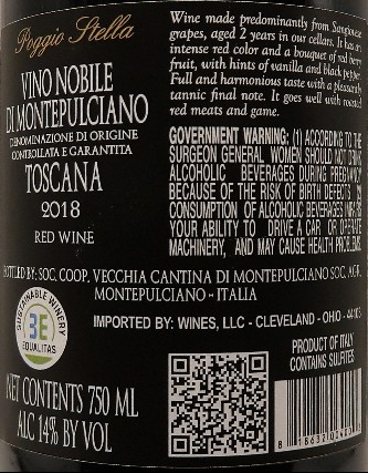 Vino Nobile di Montepulciano 2018 DOCG Poggio Stella, Tuscany, Italy
