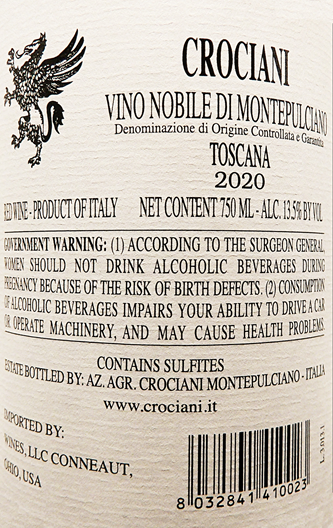 Vino Nobile di Montepulciano  2020 DOCG,  By Crociani Winery in Tuscany label