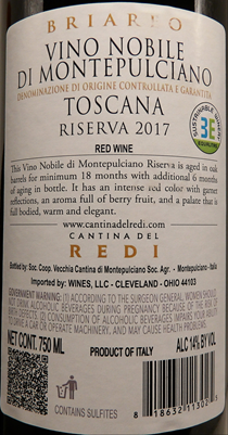 Vino Nobile di Montepulciano Reserva 2017, Briareo by Cantina del Redi label