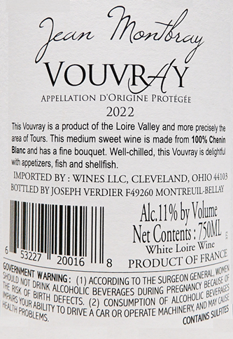 Vouvray, 2022 Jean Montbray, Loire Valley label