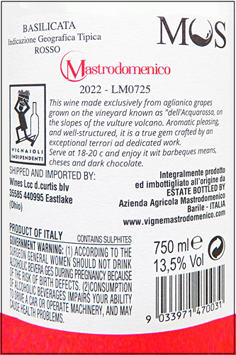 Aglianico del Vulture MOS 2022, Giuseppe Mastrodomenico label