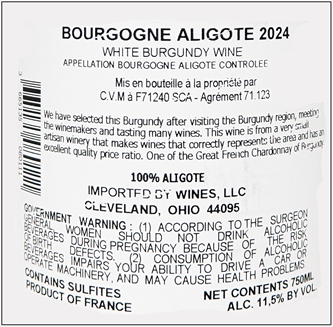 Aligote Bourgogne, 2024 by Domaine Dupre, Burgundy, France label