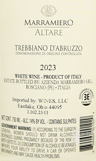Altare Trebbiano D'Abruzzo D.O.C. -V.Q.P.R.D. 2023  by Marramiero label